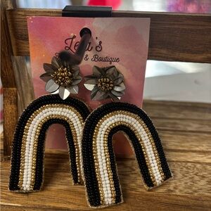 Black and White Beaded Rainbow Earrings